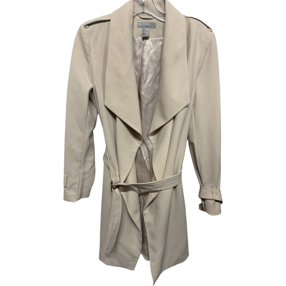 H&M Shoulder Padded Light Beige Trench Coat Size 8 Womens Winter Jacket